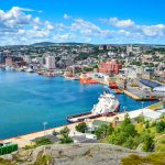 St John's Harbour in Newfoundland Canada.   Panoramic view, Warm summer day in August.
