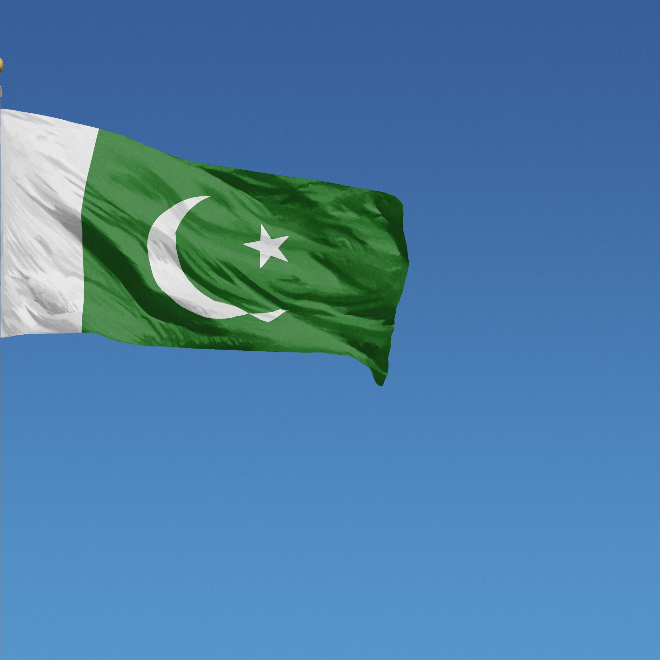 Flag of Pakistan in front of a clear blue sky