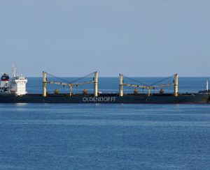 The Gisela Oldendorff bulk carrier (cargo vessel) en route on the Baltic Sea on a sunny summer day in June 2023.