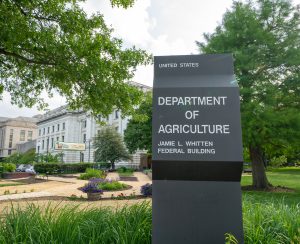 Washington DC - May 9, 2019: Sign for the US Department of Agriculture Jamie L Whitten Federal Building, located on the National Mall area, USA