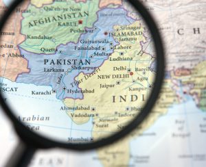 Pakistan on a map, seen through a magnifying glass