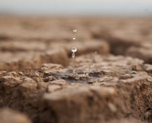 Water drop to dry cracked land metaphor lack of rain, water crisis, Climate change and Environmental disaster