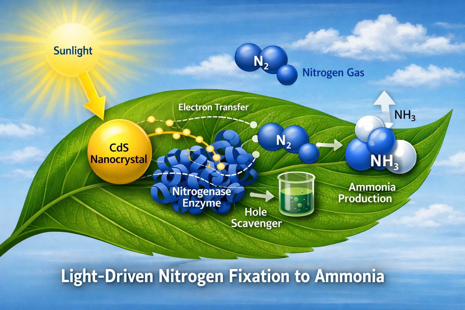 Researchers converted atmospheric nitrogen into ammonia using light-activated nanocrystals