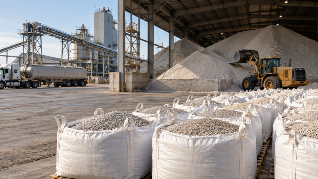 Bulk fertilizer imports being handled at a U.S. port terminal