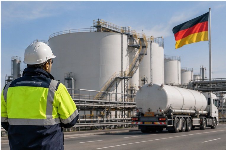 Worker at a German ammonia import and storage terminal