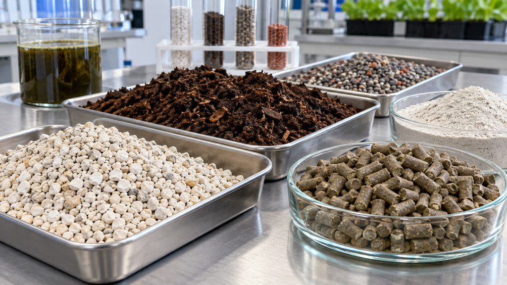 Recycled fertilizer products including recovered phosphorus, compost and pelletized organic fertilizer
