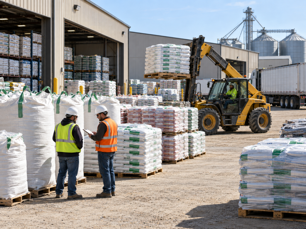Fertilizer inventory and loading operations at a U.S. agricultural supply facility